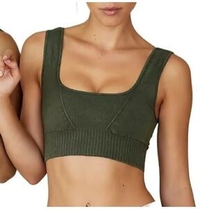 Free People Movement good Karma Olive Green Ribbed Bra Crop Top